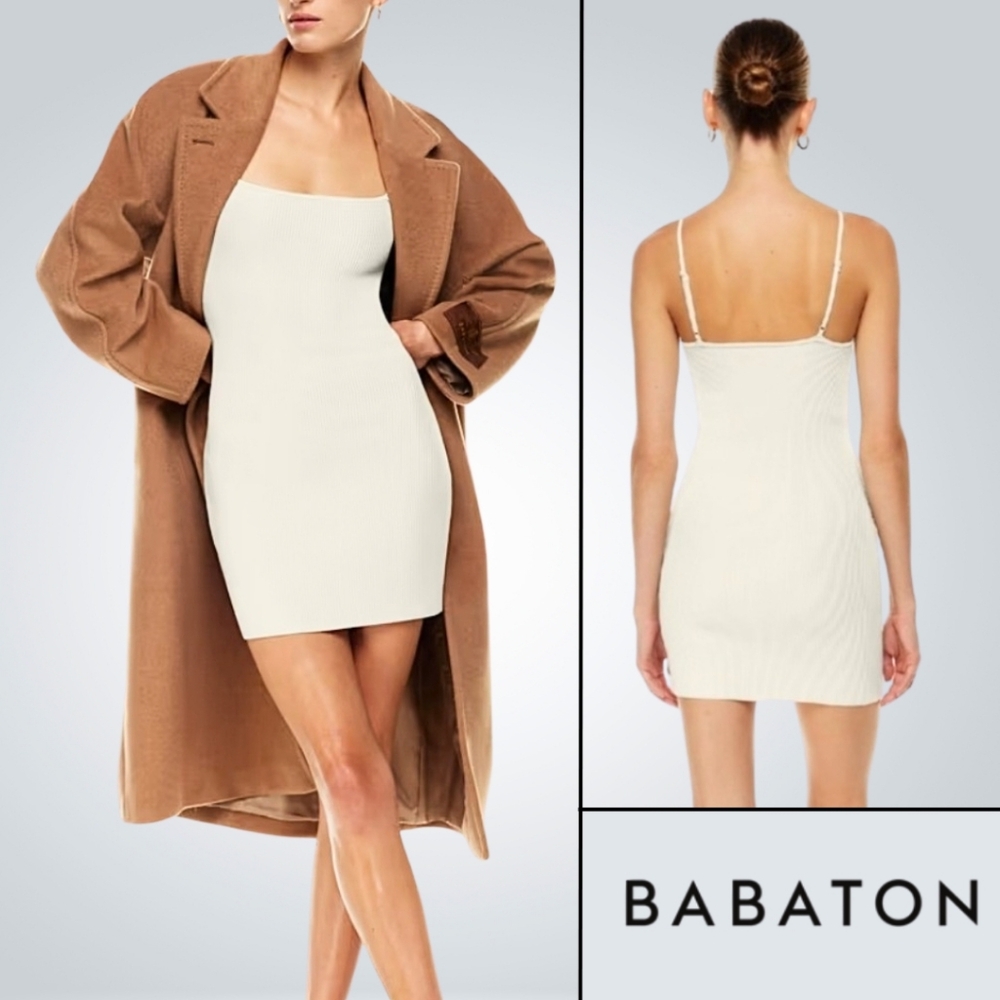Aritzia BABATON Women's Sculpt Knit Cami Mini Dress Matte Pearl Size L